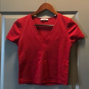 Zara Trafulac Red Fitted Crop Top
